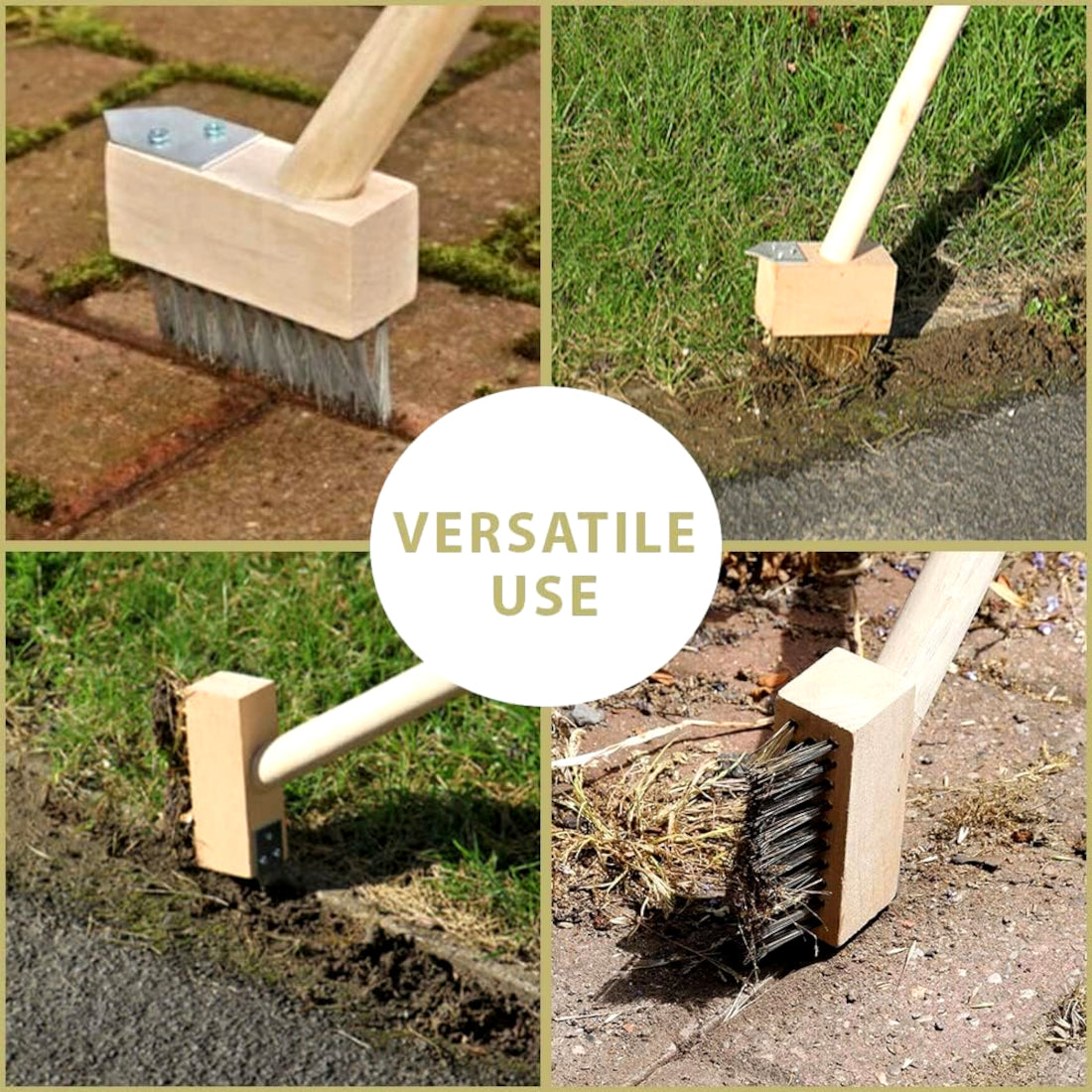 Heavy-Duty Weed Remover Tool, Wire Brush Patio Cleaner - Steel Angled Brass Bristles, Steel Blade Scraper - Removes Weeds