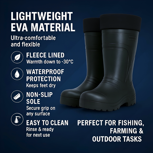 Black Mens Thermal Waterproof Wellington Boots - Lightweight EVA Fleece Lined Insulated Wellies - Warm Fishing (12 UK / 47 EU)