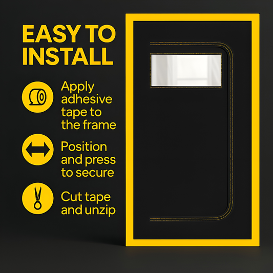 2 x Dust Door with Window & Zip 110 x 220 cm - Dust-Barrier Doorway Curtain - Two-Way C-Path Zip - Viewing Panel - Tape-Mount