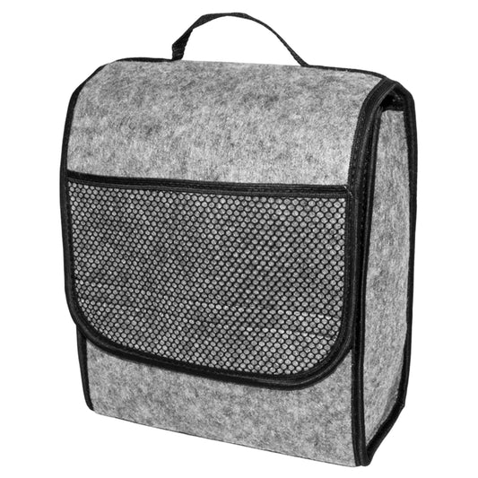 Car Boot Organiser Bag - Grey Felt Storage Box with Handle, Front Pocket, Hook-and-Loop Strips - 26 x 14.5 x 33 cm Car Trunk Case