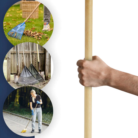 2 x Hardwood Rake Handle Replacement 120 cm / 47" Long Wooden Shaft for Hoe, Broom, Spade, Shovel, Fork - Durable Garden Pole