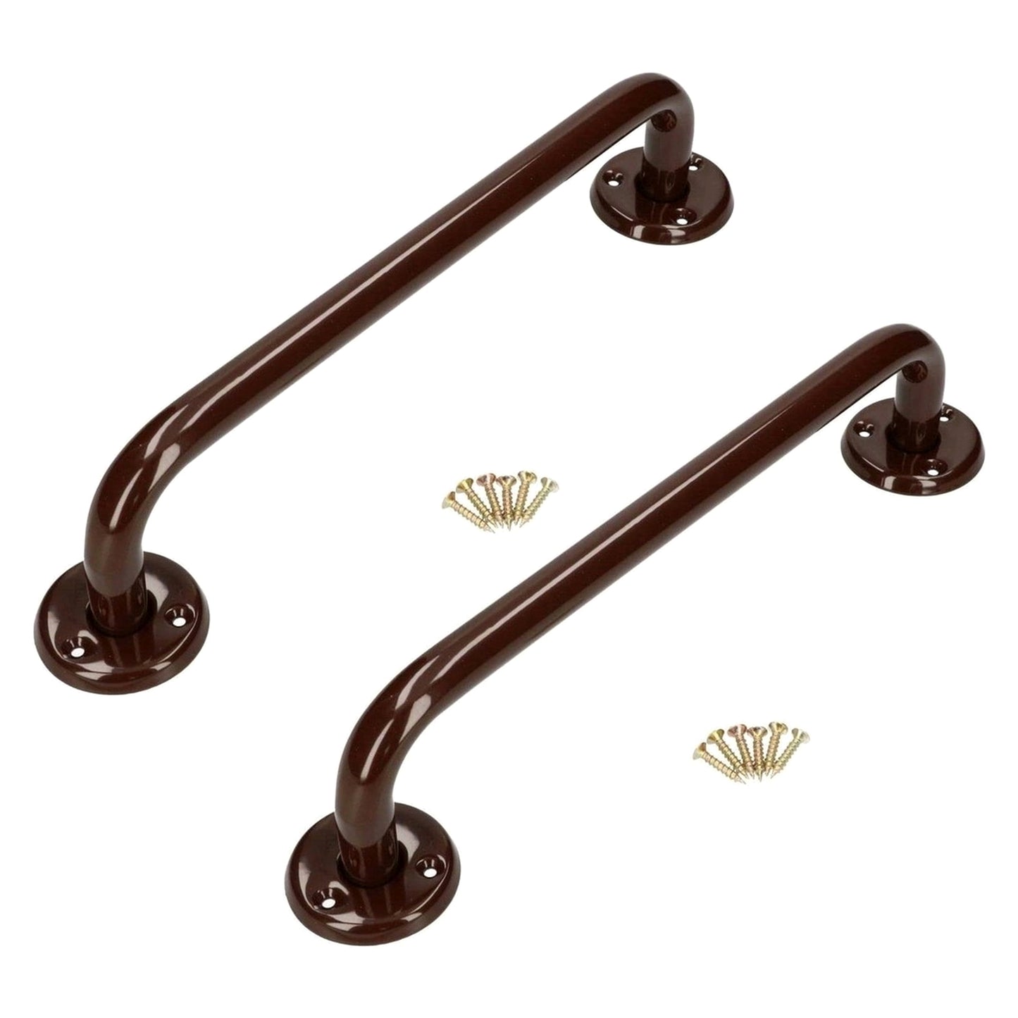 2 x Bathroom Grab Bar for Elderly, Disabled, Seniors - 200 mm Brown Safety Handrail & Fixings - Powder Coated Steel Support Handle