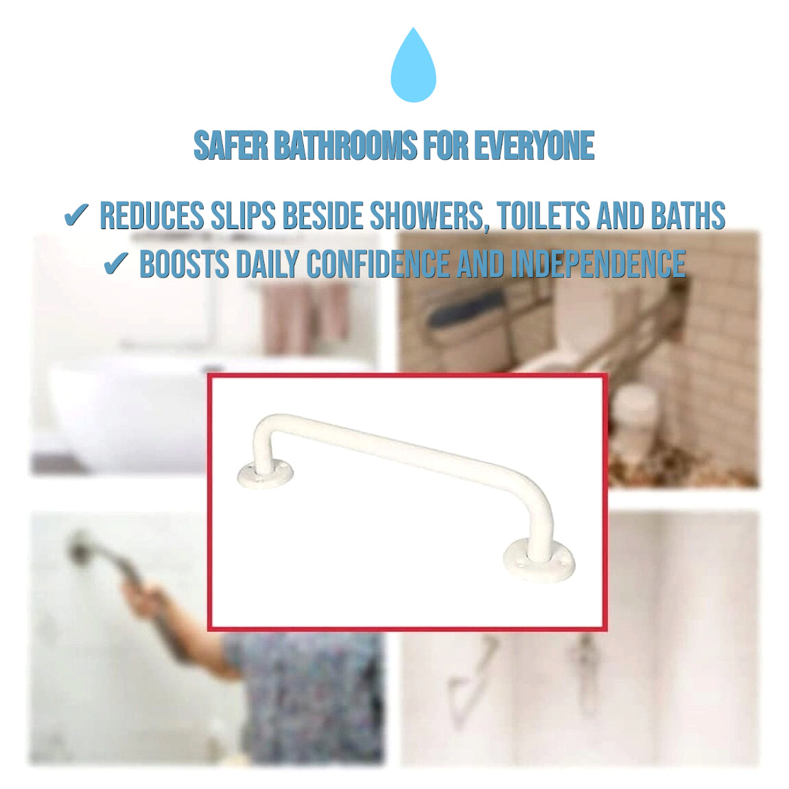 Bathroom Grab Bar for Elderly, Disabled, Seniors - 300 mm White Safety Handrail with Fixings - Powder Coated Steel Support Handle