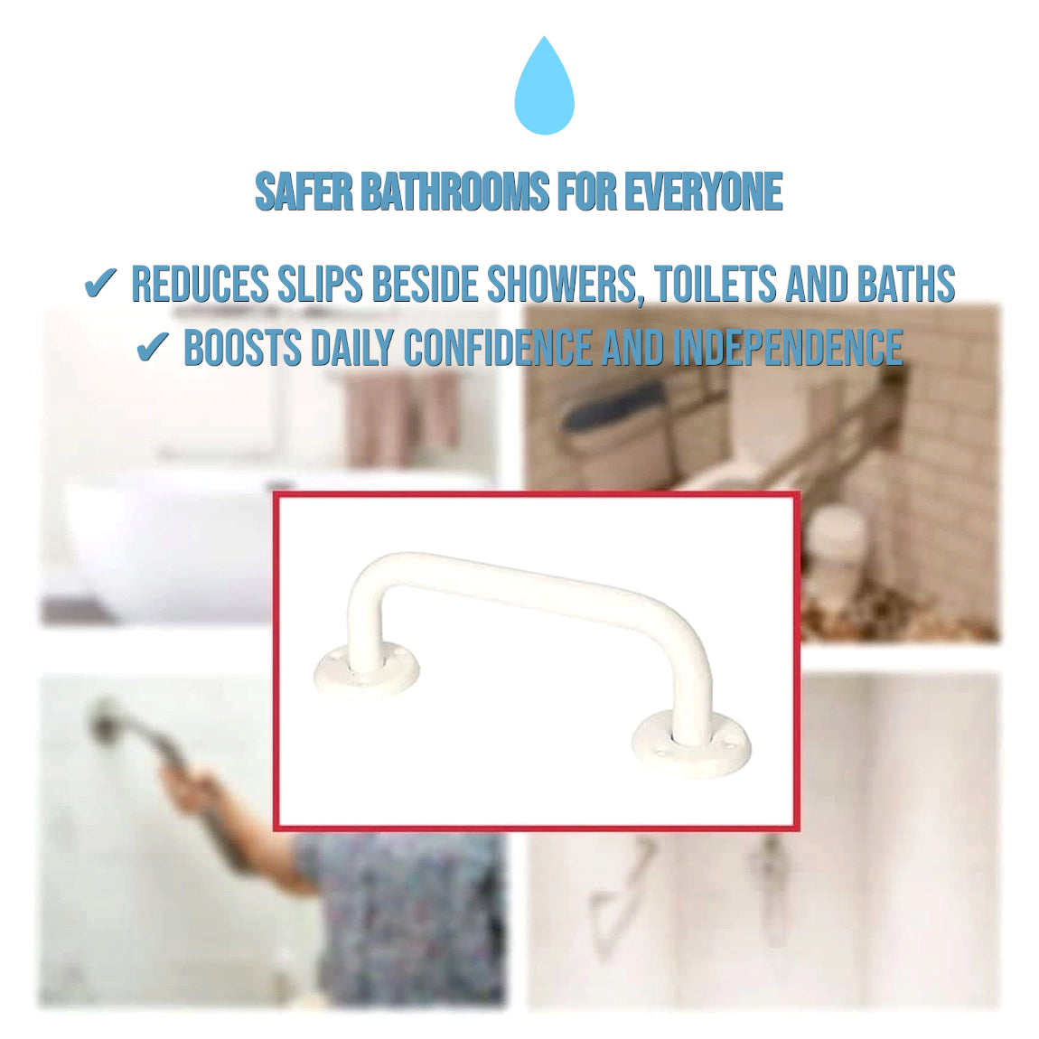 Bathroom Grab Bar for Elderly, Disabled, Seniors - 200 mm White Safety Handrail with Fixings - Powder Coated Steel Support Handle