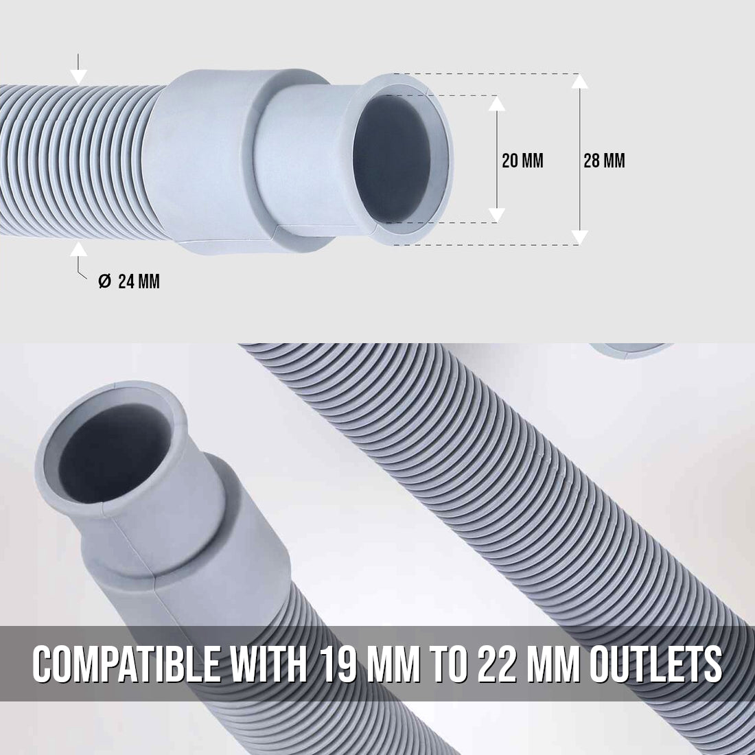3 m Universal Drain Hose Extension Kit for Washing Machine, Dishwasher & Appliance - Fits 19 mm to 22 mm Outlet - Wastewater Pipe