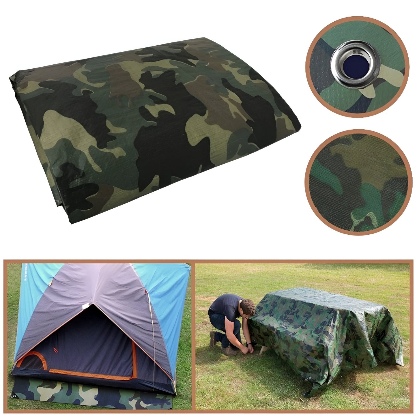 2 x 2 m Tarpaulin Cover - Camo 85GSM - Waterproof, Frost-Resistant, UV Protection, Multipurpose, Groundsheet