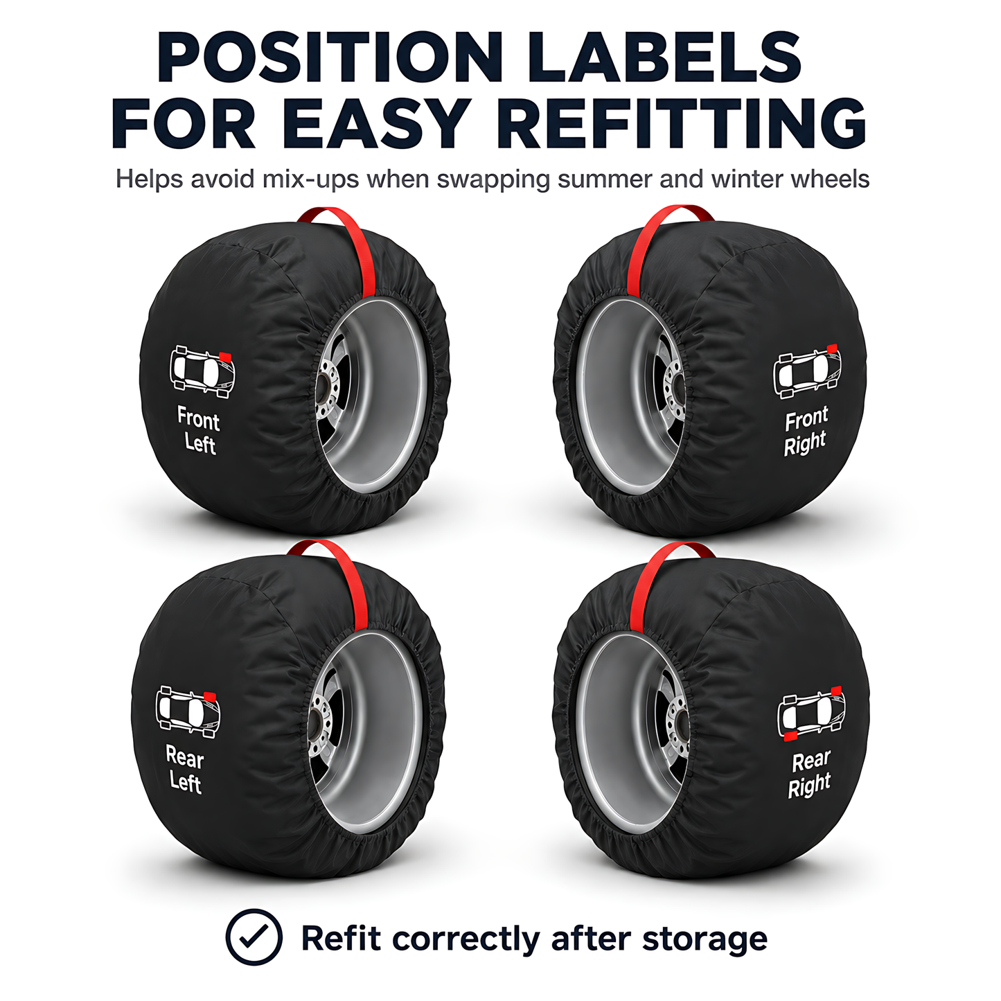 Wheel and Tyre Storage Bags 17-20 Inch - Set of 4 PP Covers with Labels and Carry Straps - Max 75cm - for Alloy and Steel Rims
