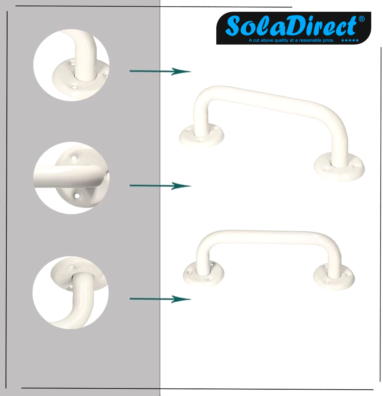 Bathroom Grab Bar for Elderly, Disabled, Seniors - 300 mm White Safety Handrail with Fixings - Powder Coated Steel Support Handle
