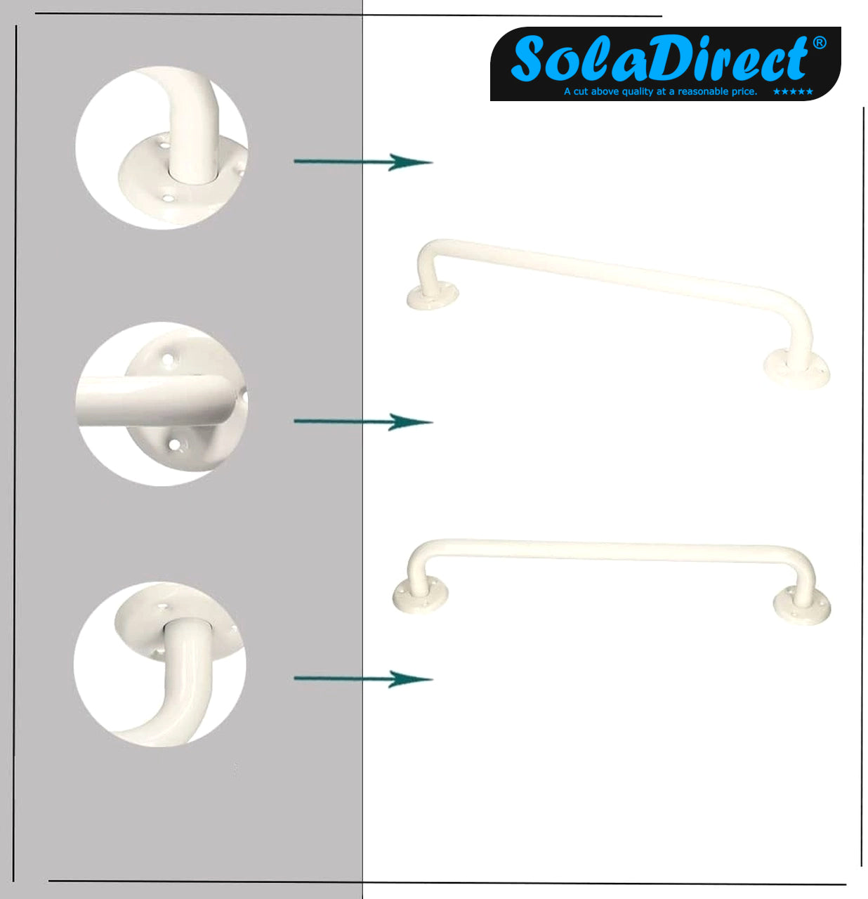2 x Bathroom Grab Bar for Elderly, Disabled, Seniors - 400 mm White Safety Handrail & Fixings - Powder Coated Steel Support Handle