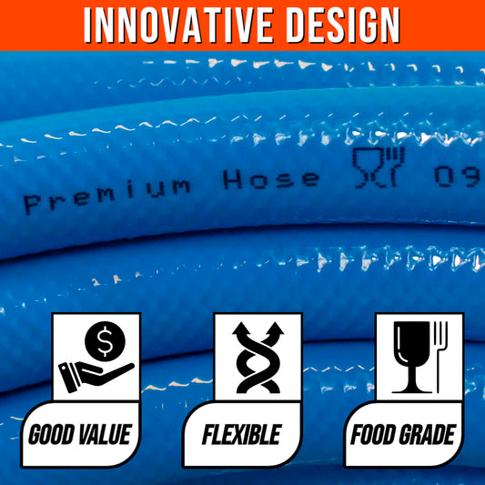 1 metre of Heavy-Duty Food Grade Water Hose Pipe Set with Connectors - Drinking Water Safe - For Caravans, Hozelock Compatible