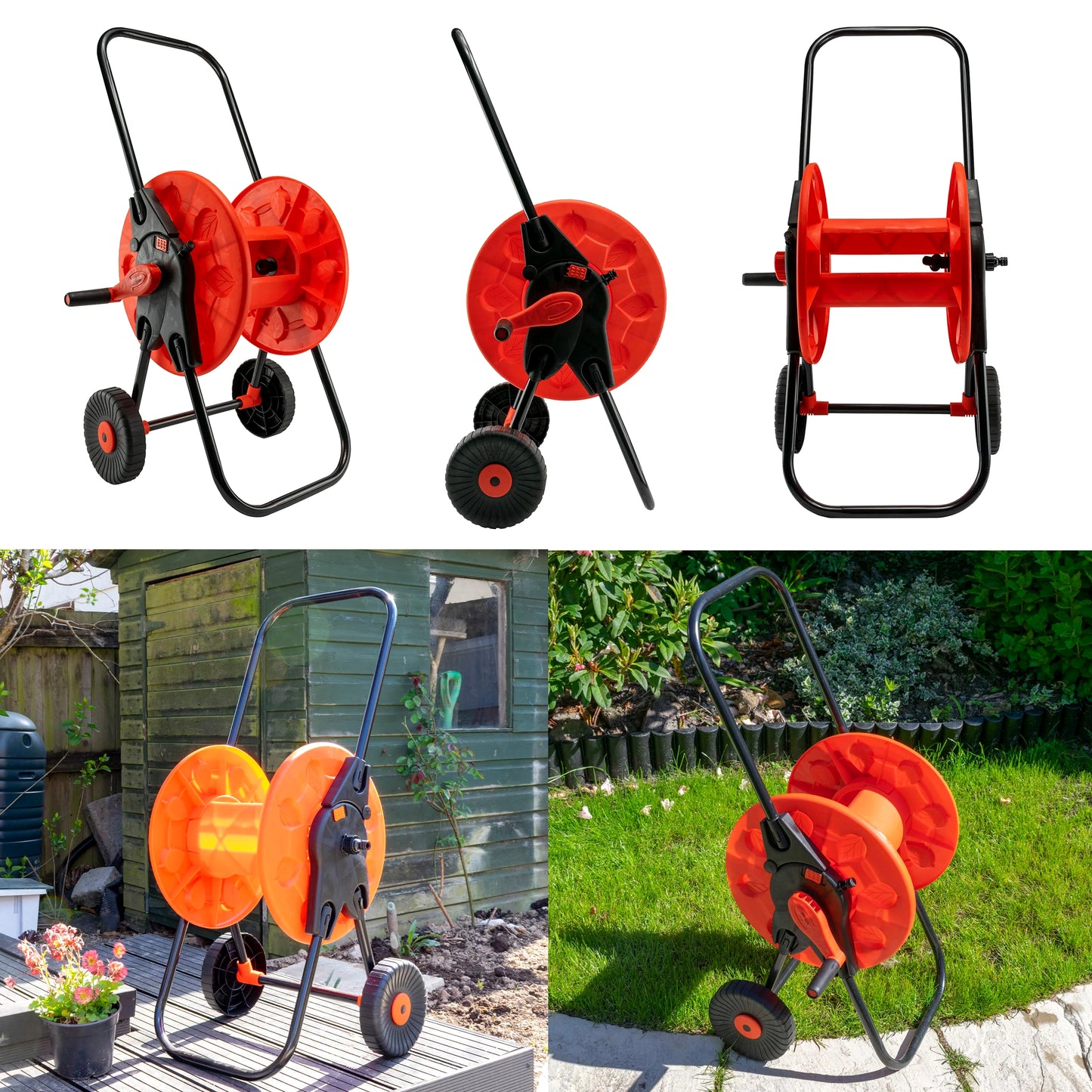 Heavy-Duty Garden Hose Reel Cart - Portable Water Hose Pipe Storage with Easy Crank Handle & Wheels - Holds 60m x 1/2" Hose