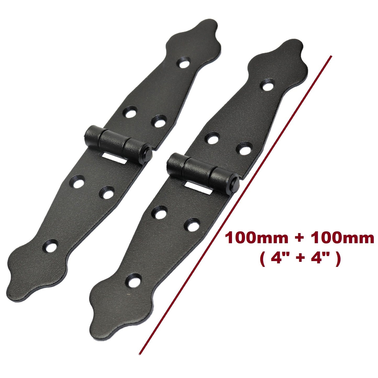 2 Pcs x 100+100 mm Backflap Hinge Black, Steel Back Flap Hinges, Weather Resistant, Rust Proof Powder Coating, Strap Hinges