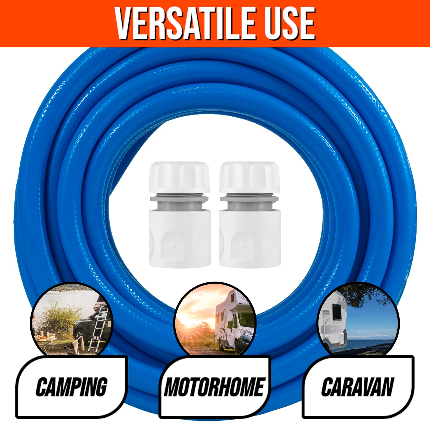 10 metres of Heavy-Duty Food Grade Water Hose Pipe Set with Connectors - Drinking Water Safe - For Caravans, Hozelock Compatible