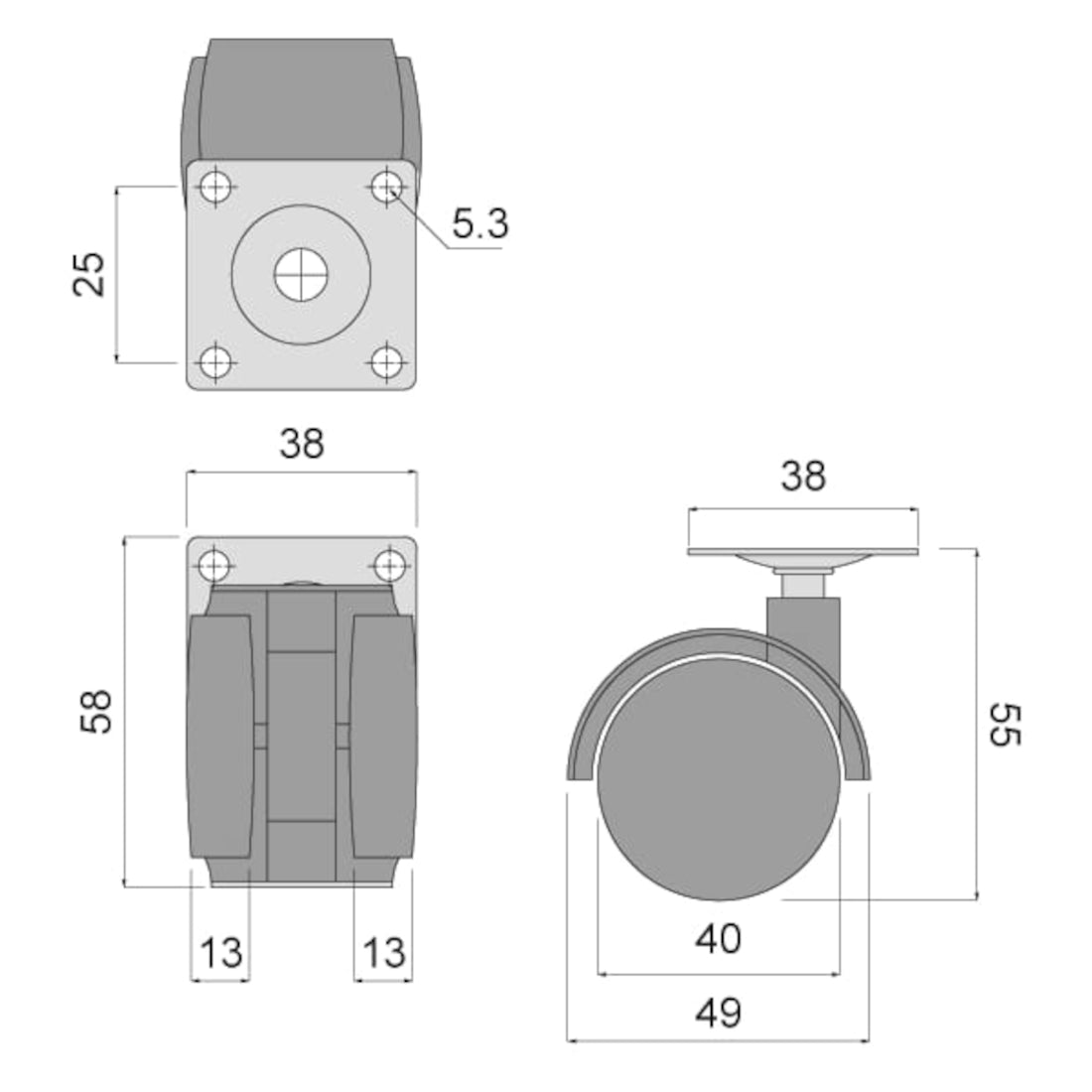 Pack of 4 x Rubber Swivel Furniture Castors Wheels - 40 mm Universal Casters Wheels - Non-Marking, Silent