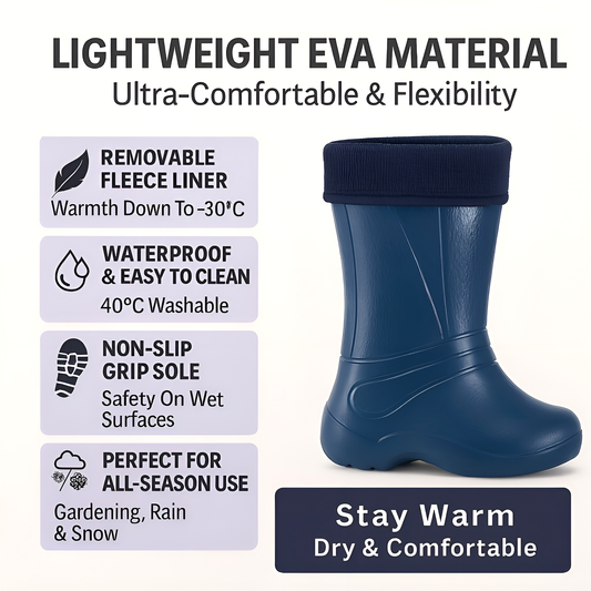 Navy Womens Lightweight EVA Wellington Boots with Warm Fleece Liner - Waterproof Ladies Wellies for Gardening (7 UK / 40 EU)