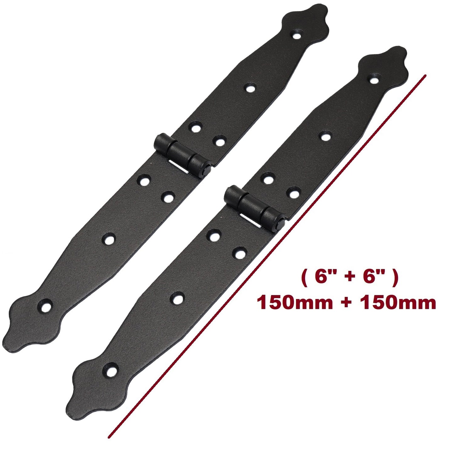 2 Pcs x 150+150 mm Backflap Hinge Black, Steel Back Flap Hinges, Weather Resistant, Rust Proof Powder Coating, Strap Hinges
