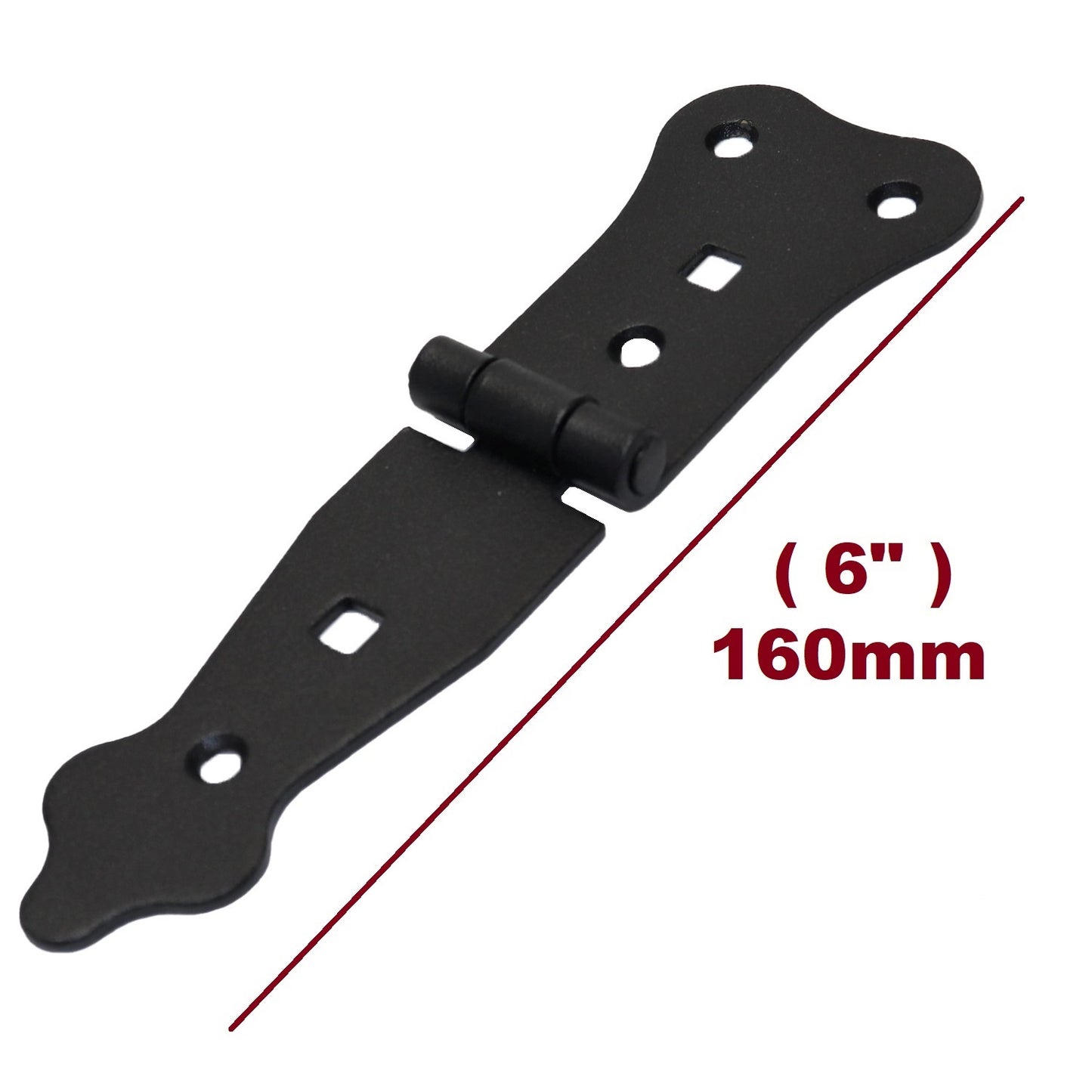 Pack of 1 x 100 mm Narrow T-Hinge Black, Vintage Steel Tee Hinges, Weather Resistant, Rust Proof Powder Coating, T Strap Hinges