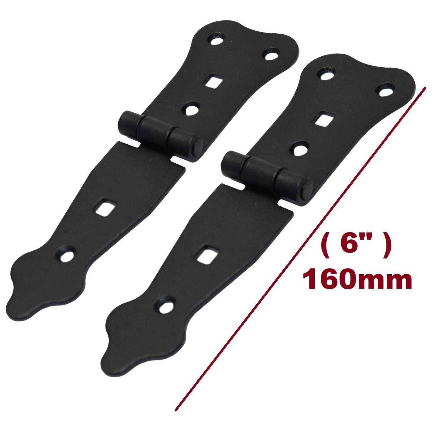 Pack of 2 x 100 mm Narrow T-Hinge Black, Vintage Steel Tee Hinges, Weather Resistant, Rust Proof Powder Coating, T Strap Hinges