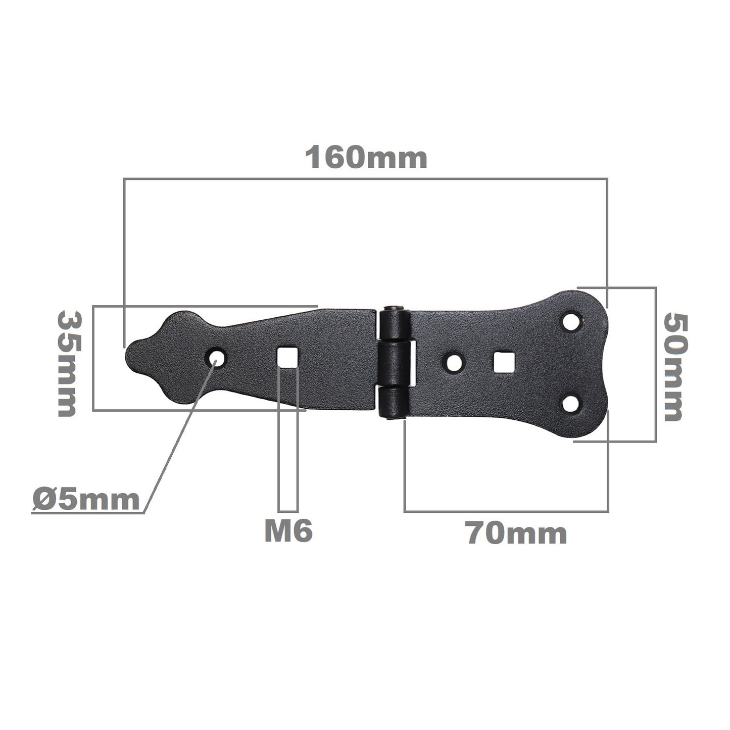 Pack of 1 x 100 mm Narrow T-Hinge Black, Vintage Steel Tee Hinges, Weather Resistant, Rust Proof Powder Coating, T Strap Hinges