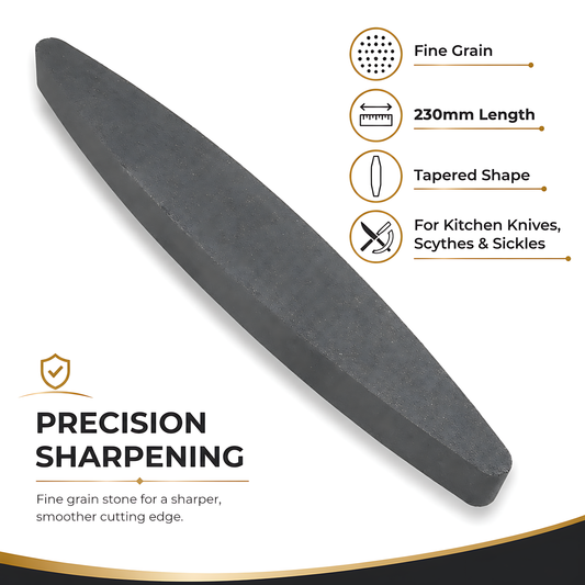 Double-Sided Sharpening Stone 230 mm / 9" - Oval Whetstone for Knives, Scythes, Chisels, Blades, Scissors, Tools - Fine Grit