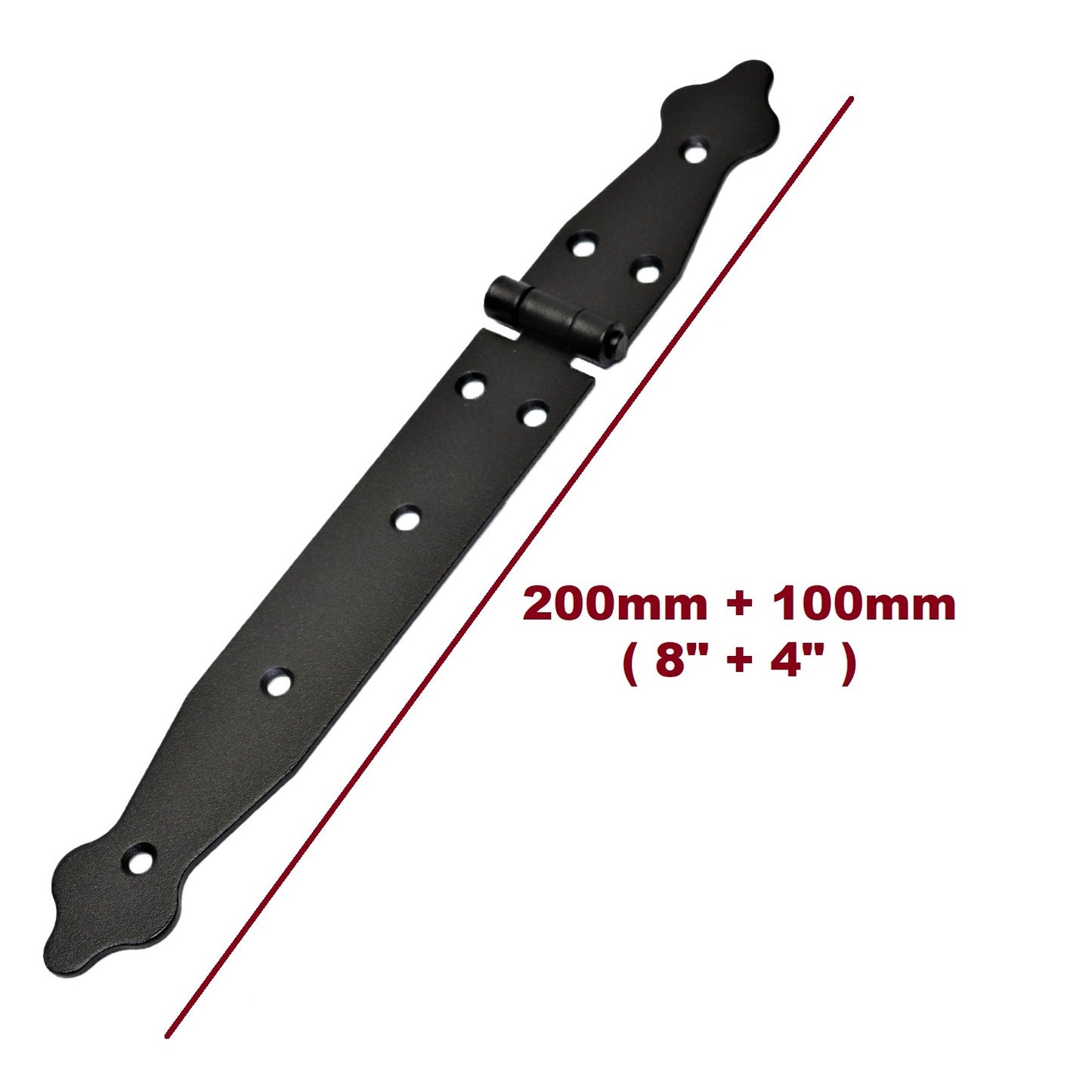 1 Pc x 100+200 mm Backflap Hinge Black, Steel Back Flap Hinges, Weather Resistant, Rust Proof Powder Coating, Strap Hinges