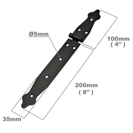 2 Pcs x 100+200 mm Backflap Hinge Black, Steel Back Flap Hinges, Weather Resistant, Rust Proof Powder Coating, Strap Hinges