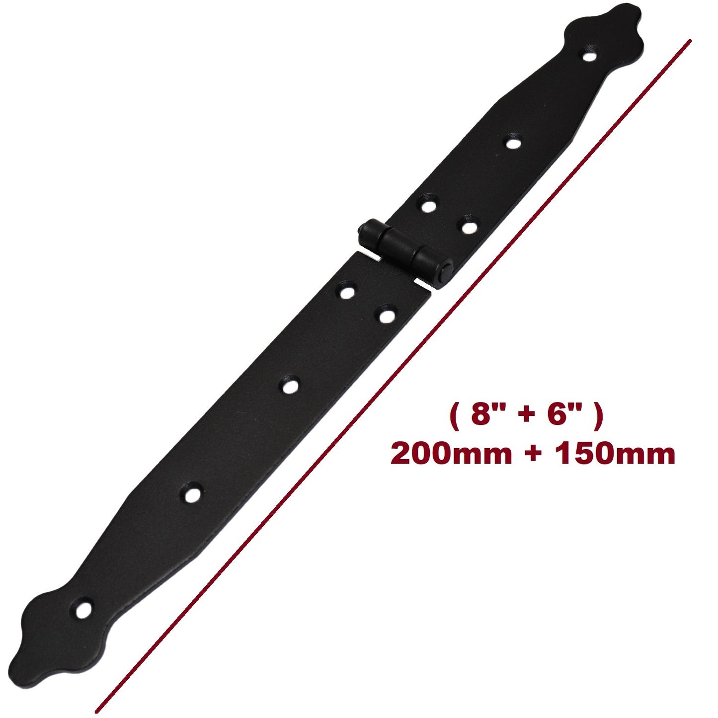 1 Pc x 150+200 mm Backflap Hinge Black, Steel Back Flap Hinges, Weather Resistant, Rust Proof Powder Coating, Strap Hinges