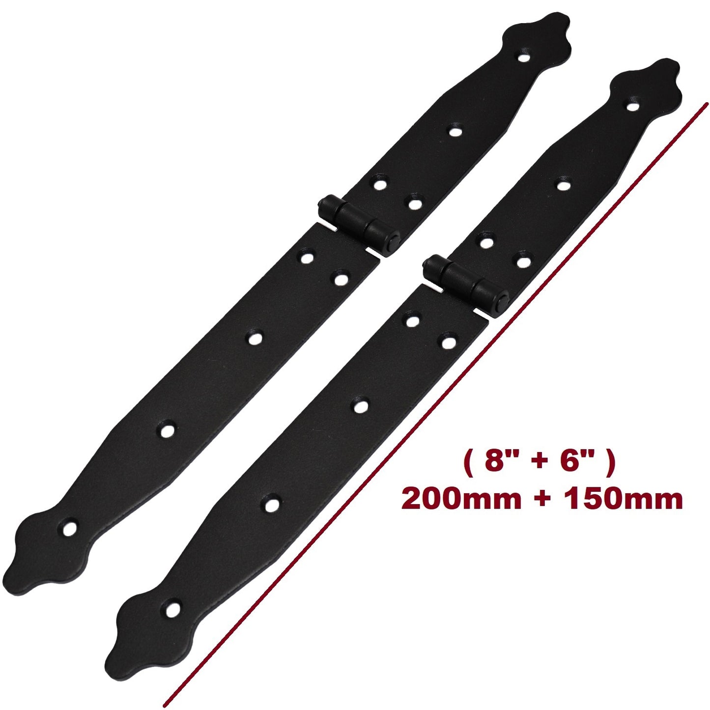 2 Pcs x 150+200 mm Backflap Hinge Black, Steel Back Flap Hinges, Weather Resistant, Rust Proof Powder Coating, Strap Hinges