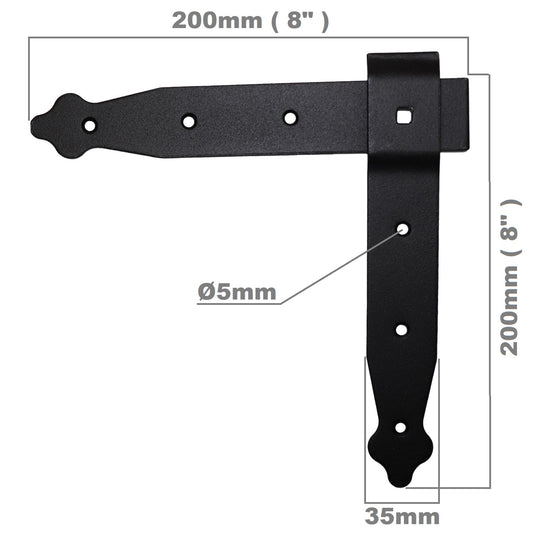 Pack of 1 x Flat Corner L Shape Plate, 200 x 200 mm Black Flat Right Angle Bracket, Decorative, Powder Coated Steel Repair Brace
