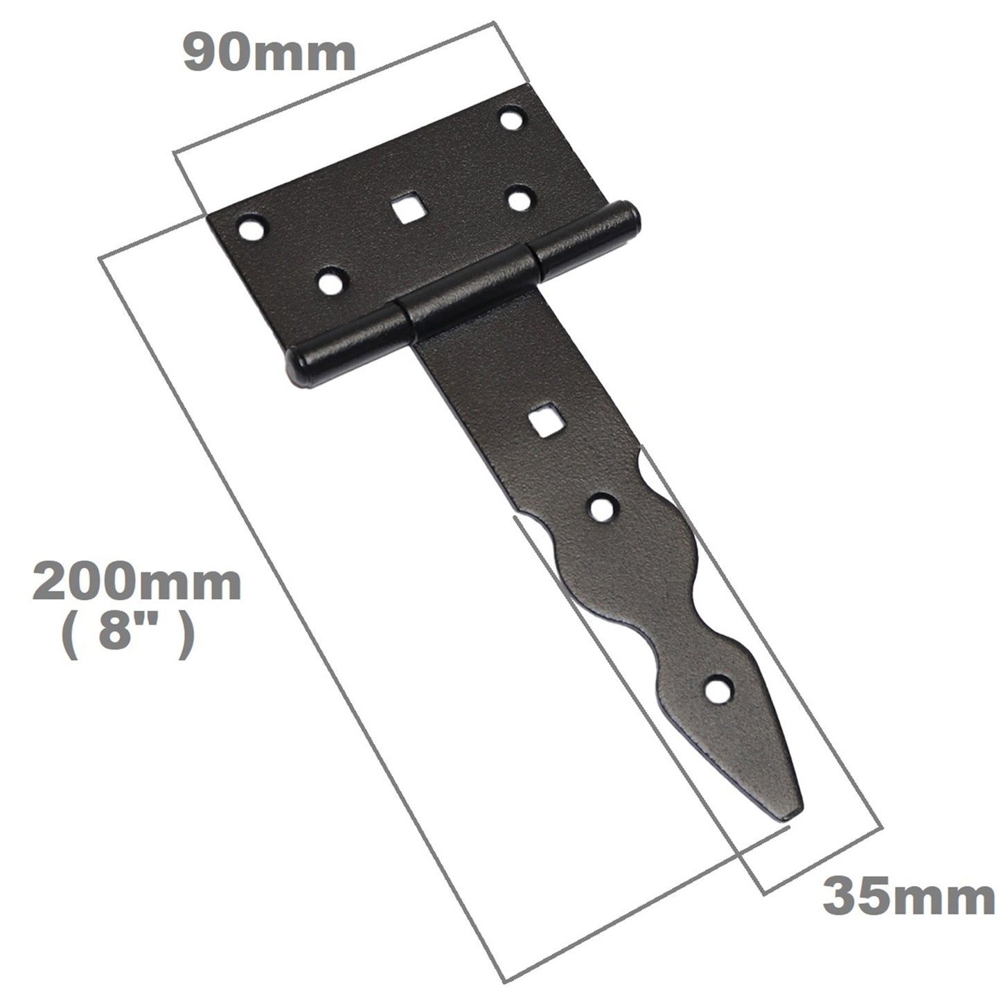 Pack of 10 x 150 mm T-Hinge Black, Steel Tee Hinges, Weather Resistant, Rust Proof Powder Coating, T Strap Hinges