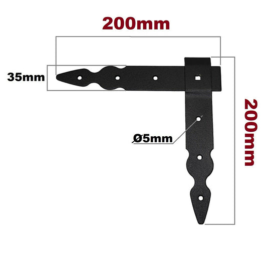 Pack of 2 x Flat Corner L Shape Plate, 200 x 200 mm Black Flat Right Angle Bracket, Powder Coated Steel Repair Brace Support