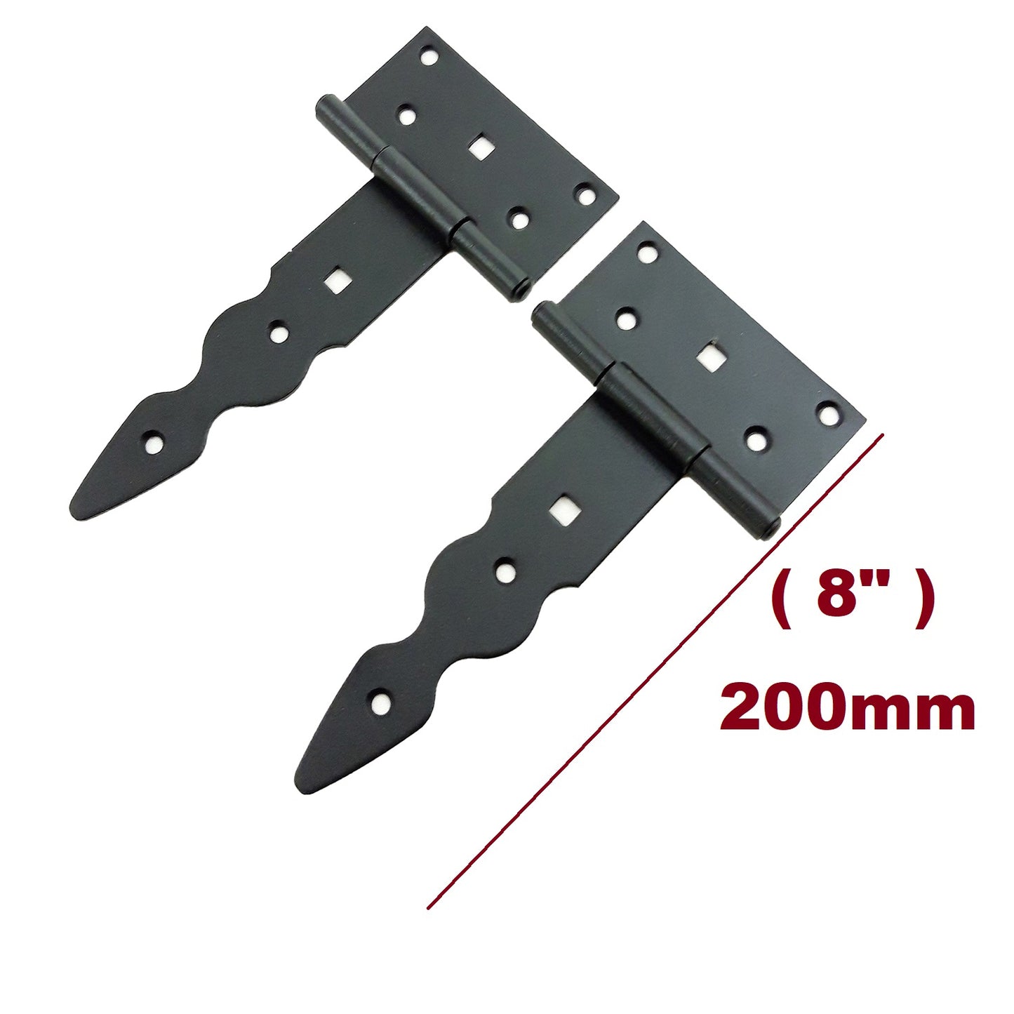 Pack of 2 x 150 mm T-Hinge Black, Steel Tee Hinges, Weather Resistant, Rust Proof Powder Coating, T Strap Hingess