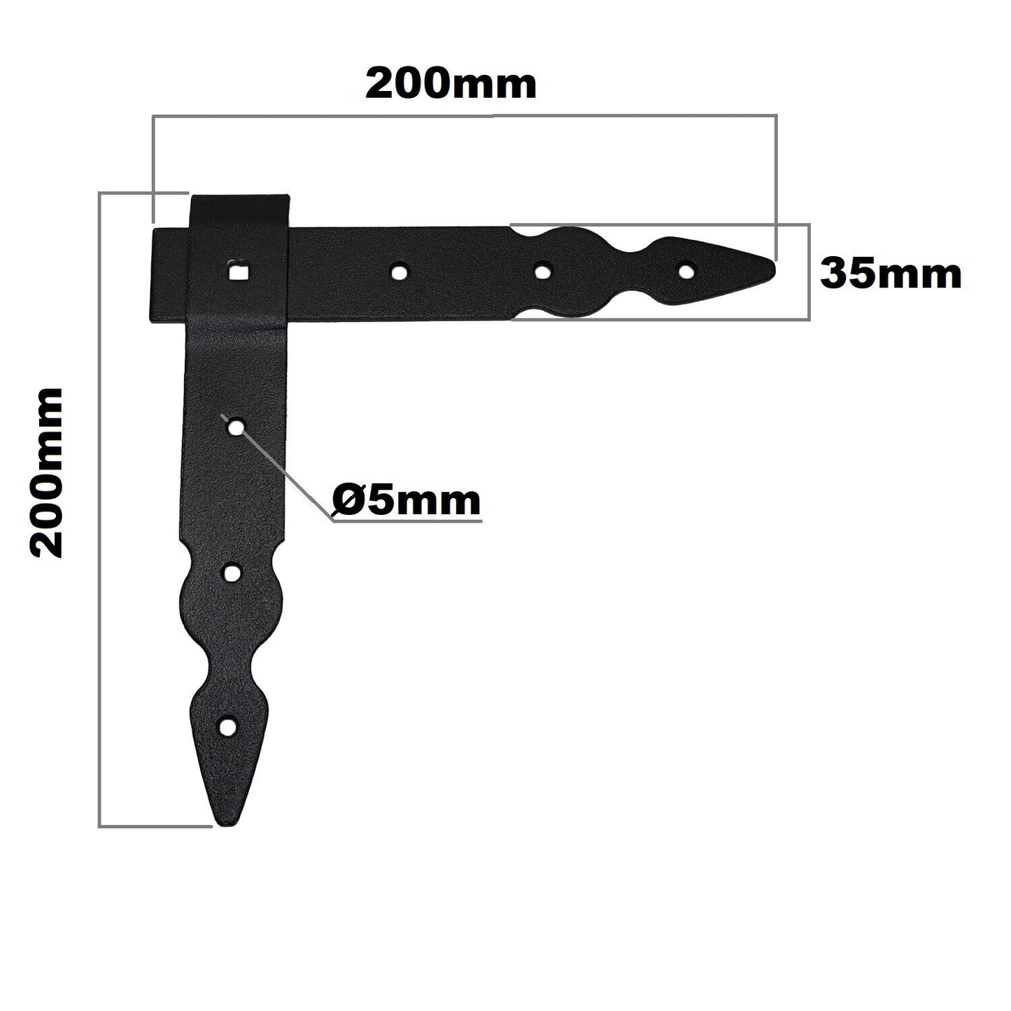 Pack of 1 x Flat Corner L Shape Plate, 200 x 200 mm Black Flat Right Angle Bracket, Powder Coated Steel Repair Brace Support