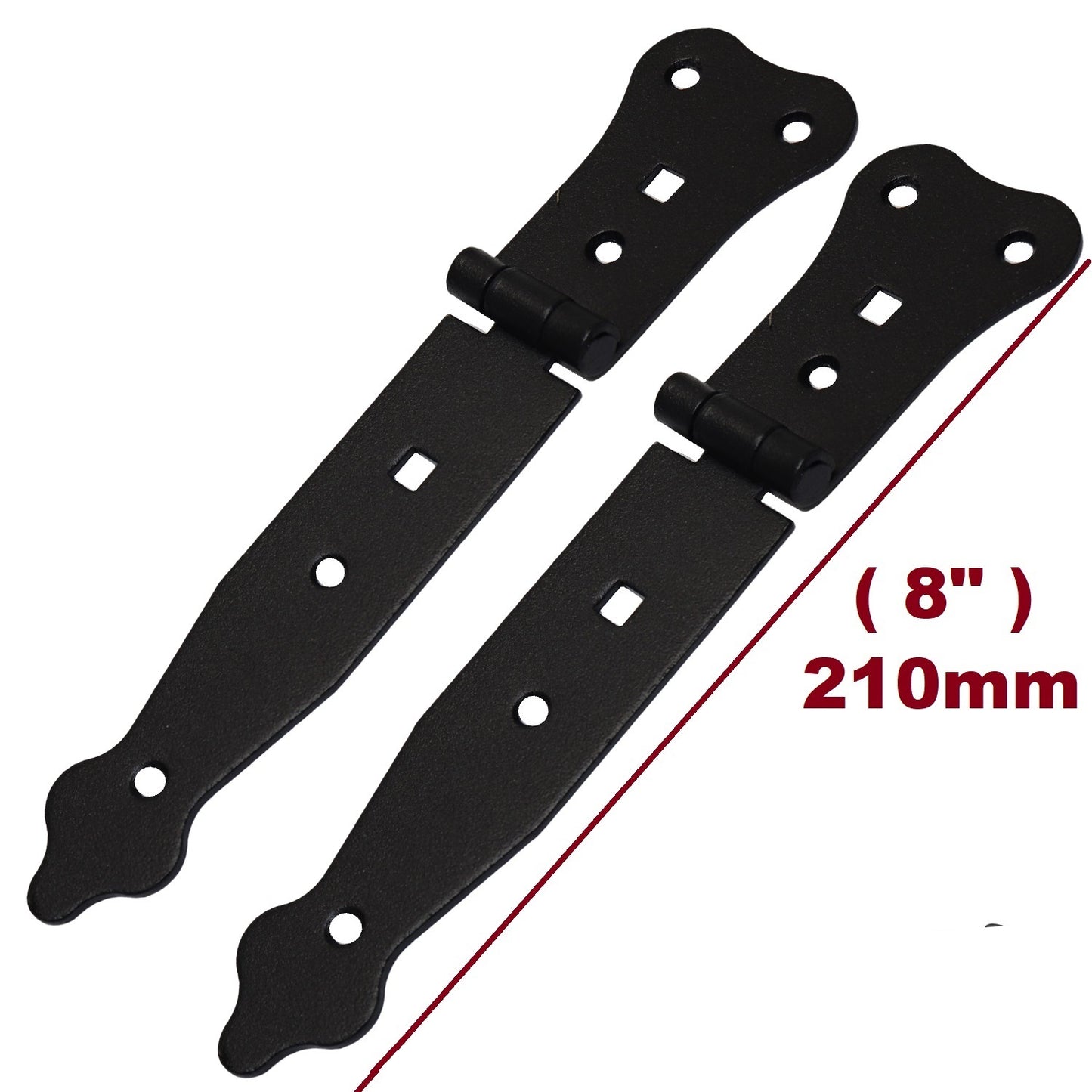 Pack of 2 x 150 mm Narrow T-Hinge Black, Vintage Steel Tee Hinges, Weather Resistant, Rust Proof Powder Coating, T Strap Hinges
