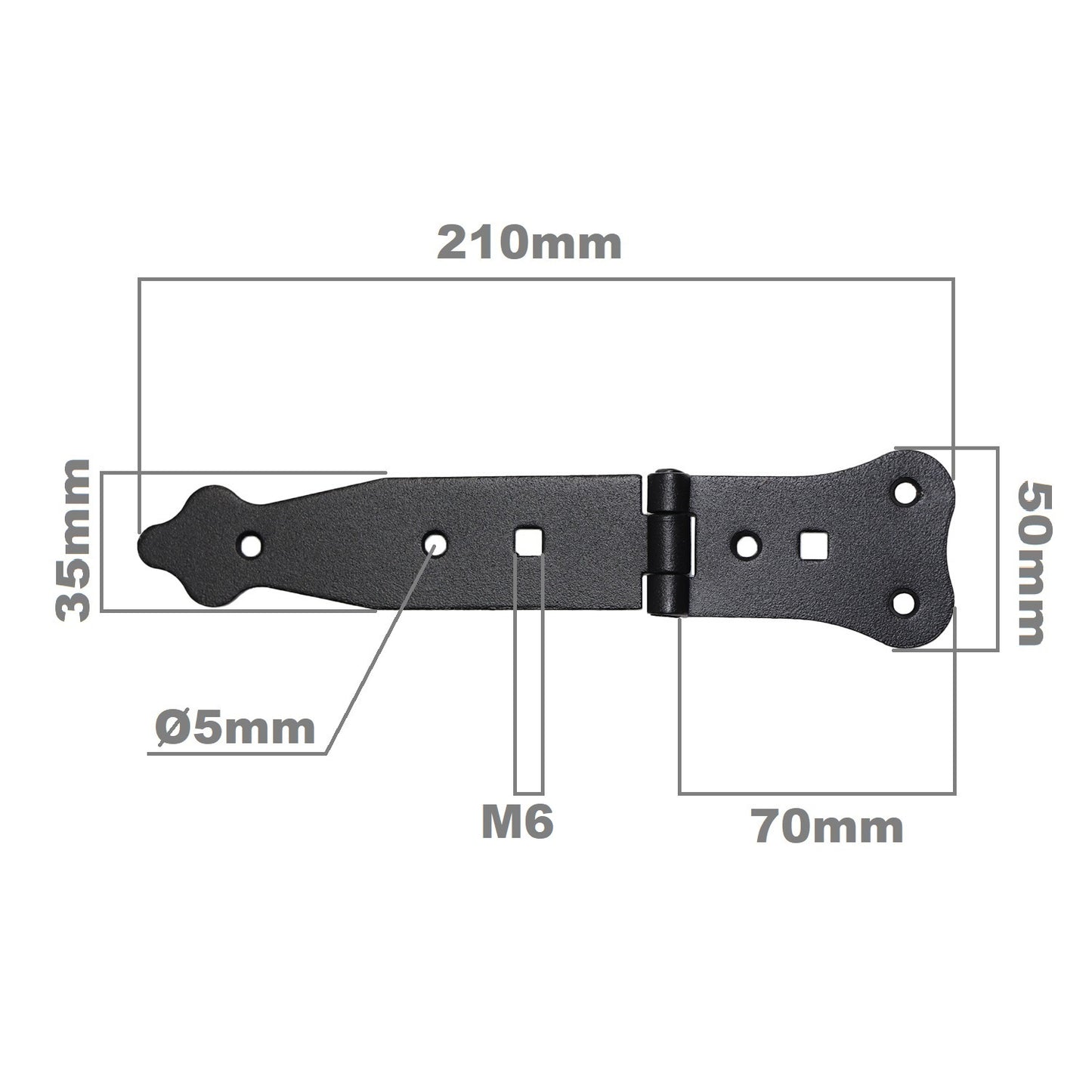 Pack of 1 x 150 mm Narrow T-Hinge Black, Vintage Steel Tee Hinges, Weather Resistant, Rust Proof Powder Coating, T Strap Hinges