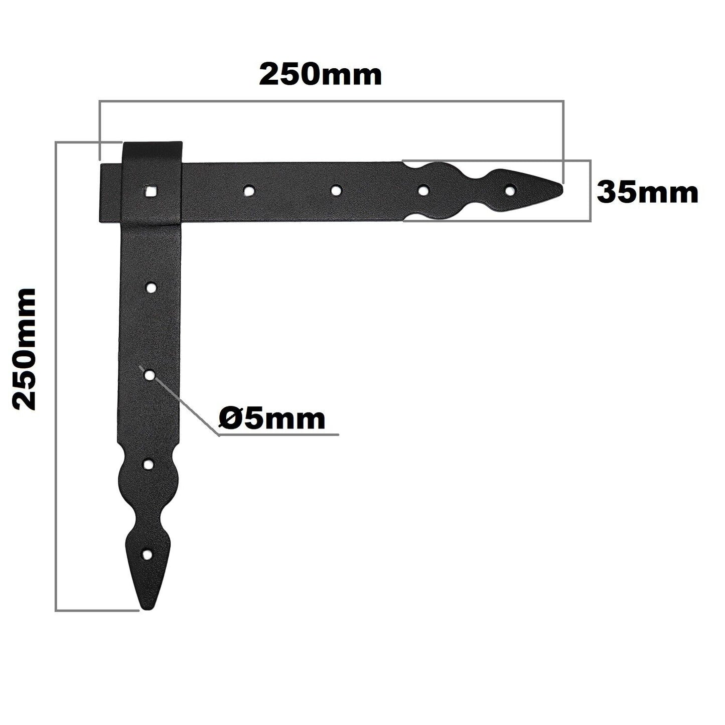 Pack of 1 x Flat Corner L Shape Plate, 250 x 250 mm Black Flat Right Angle Bracket, Powder Coated Steel Repair Brace Support