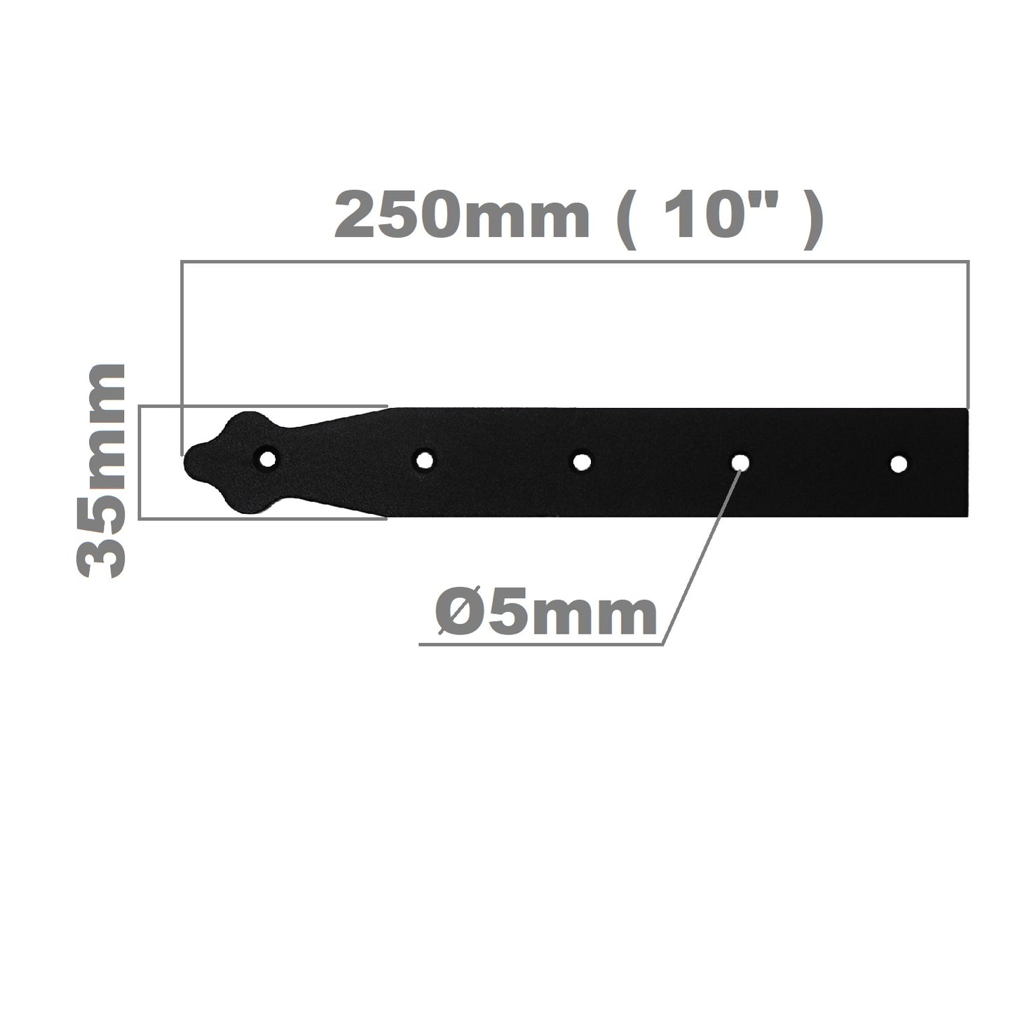 Pack of 2 x 250 mm Dummy Hinge Heads, Black Steel, Vintage False Strap Hinges, Weather Resistant, Rust Proof Powder Coating