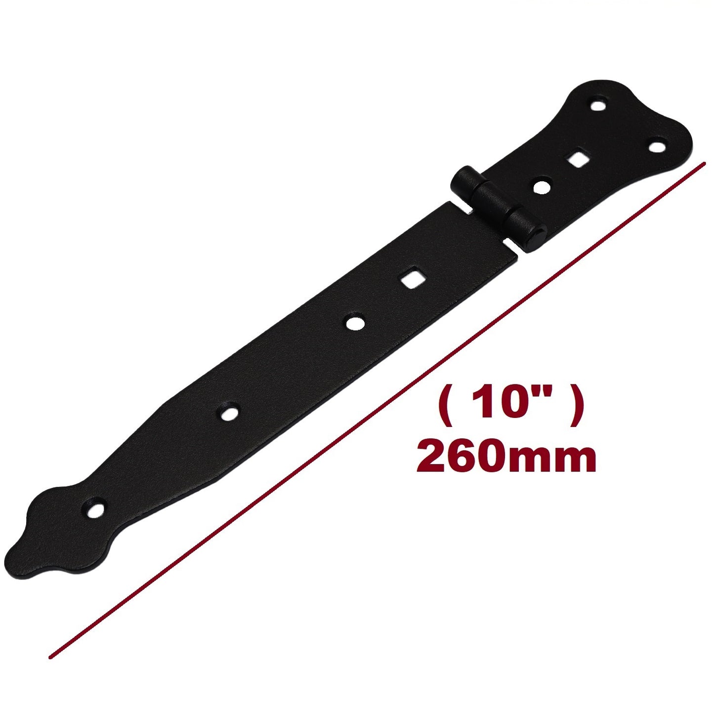 Pack of 1 x 200 mm Narrow T-Hinge Black, Vintage Steel Tee Hinges, Weather Resistant, Rust Proof Powder Coating, T Strap Hinges