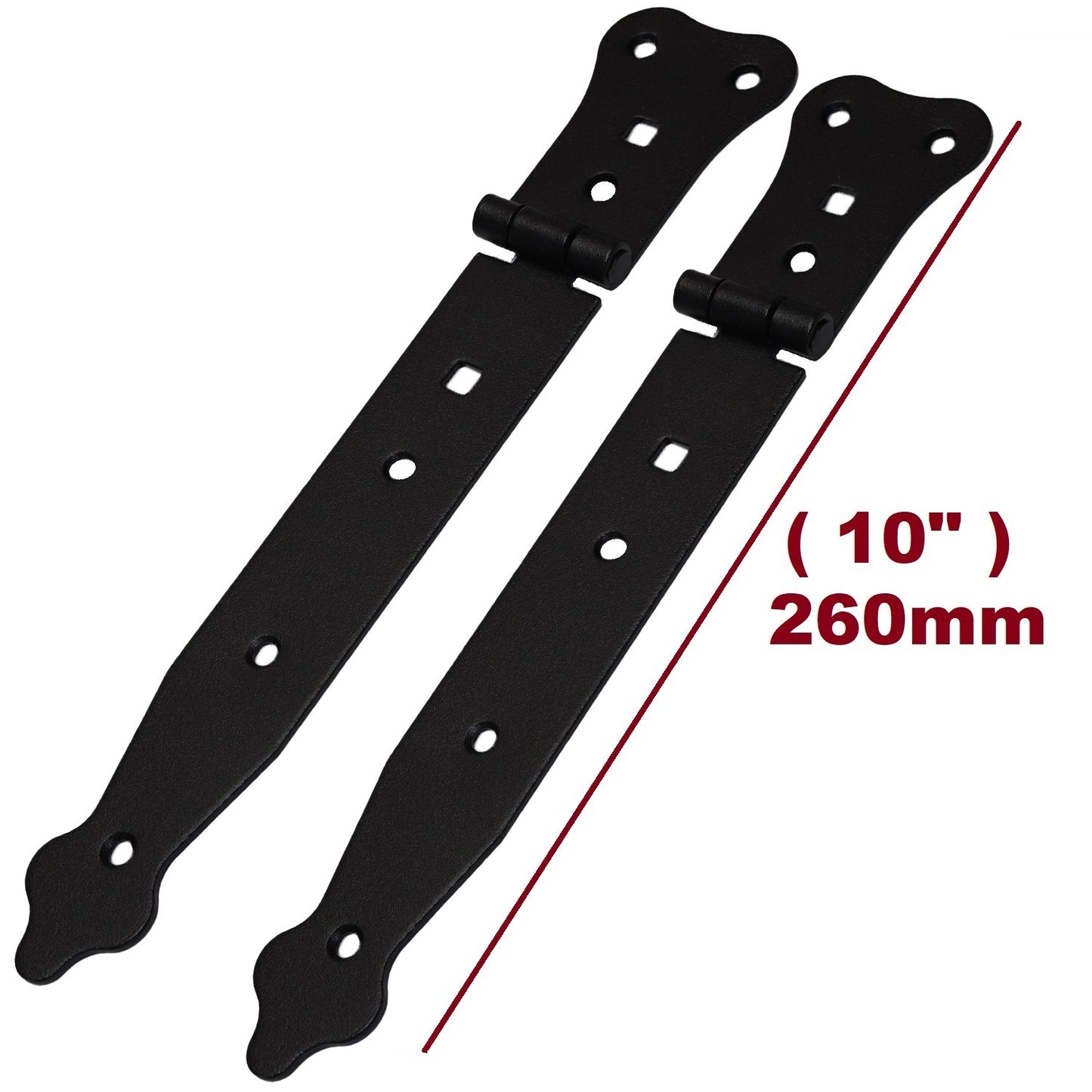 Pack of 2 x 200 mm Narrow T-Hinge Black, Vintage Steel Tee Hinges, Weather Resistant, Rust Proof Powder Coating, T Strap Hinges