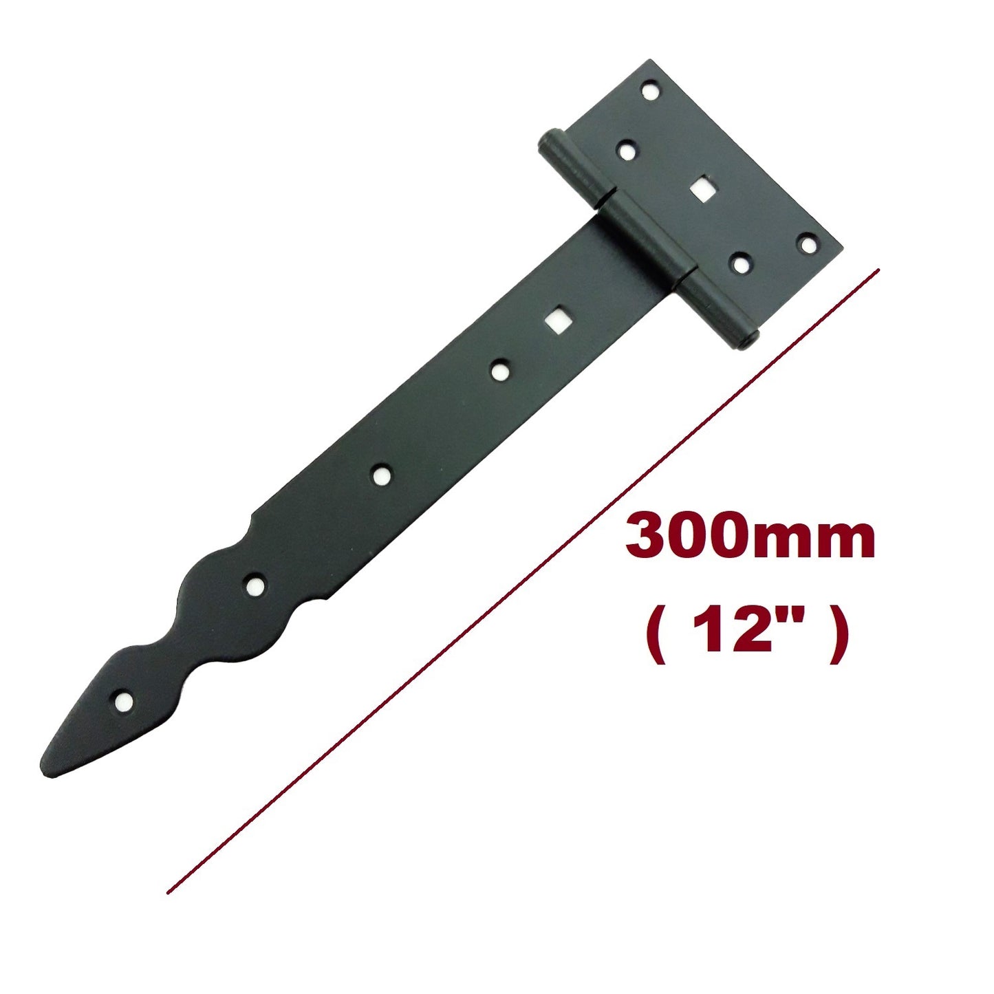 Pack of 1 x 250 mm T-Hinge Black, Steel Tee Hinges, Weather Resistant, Rust Proof Powder Coating, T Strap Hingess