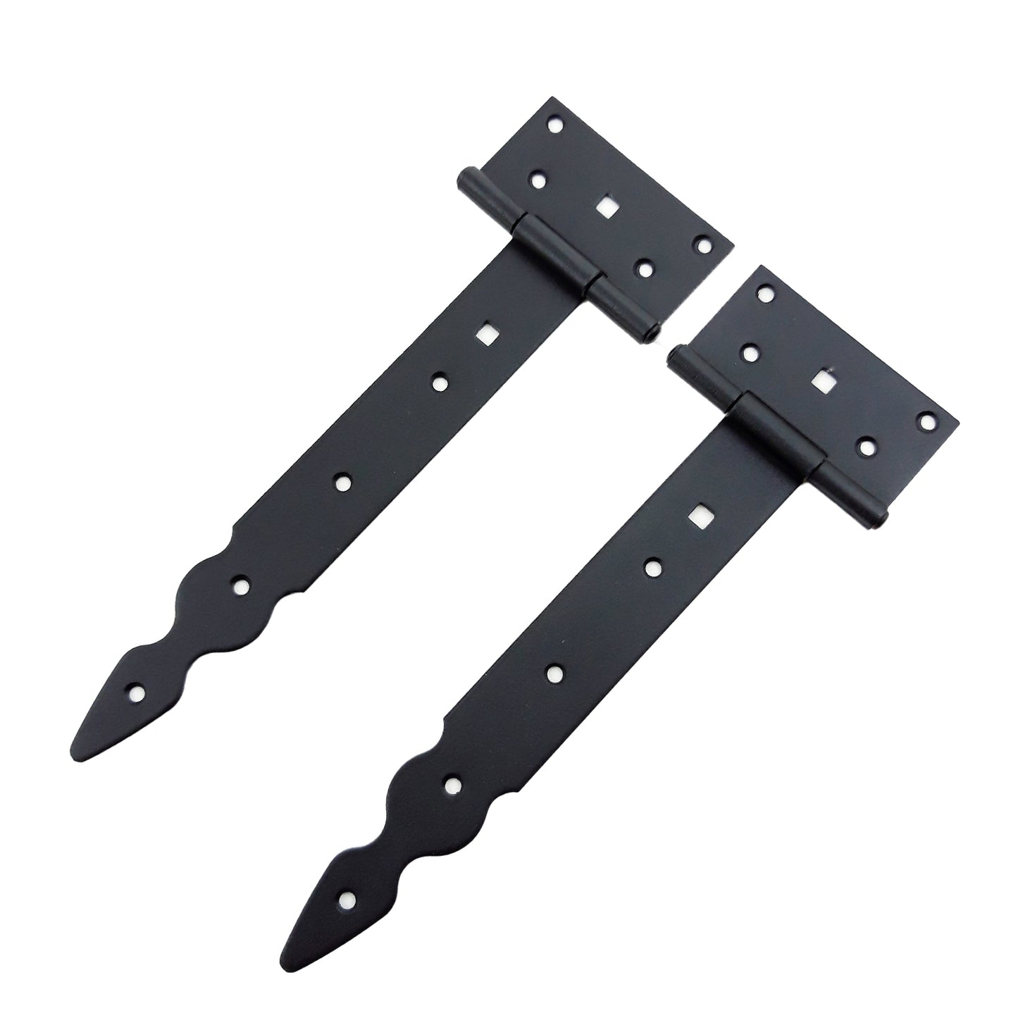 Pack of 2 x 250 mm T-Hinge Black, Steel Tee Hinges, Weather Resistant, Rust Proof Powder Coating, T Strap Hingess