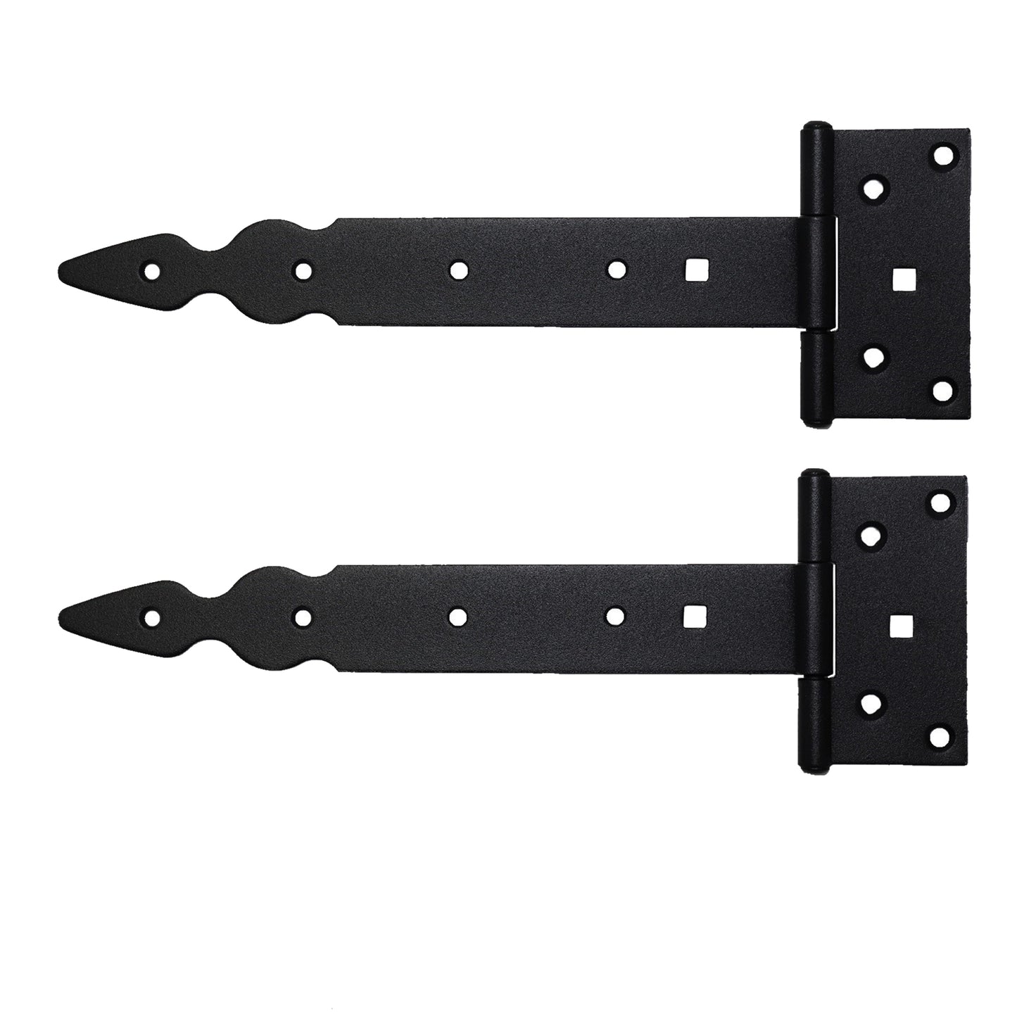 Pack of 2 x 250 mm T-Hinge Black, Steel Tee Hinges, Weather Resistant, Rust Proof Powder Coating, T Strap Hingess