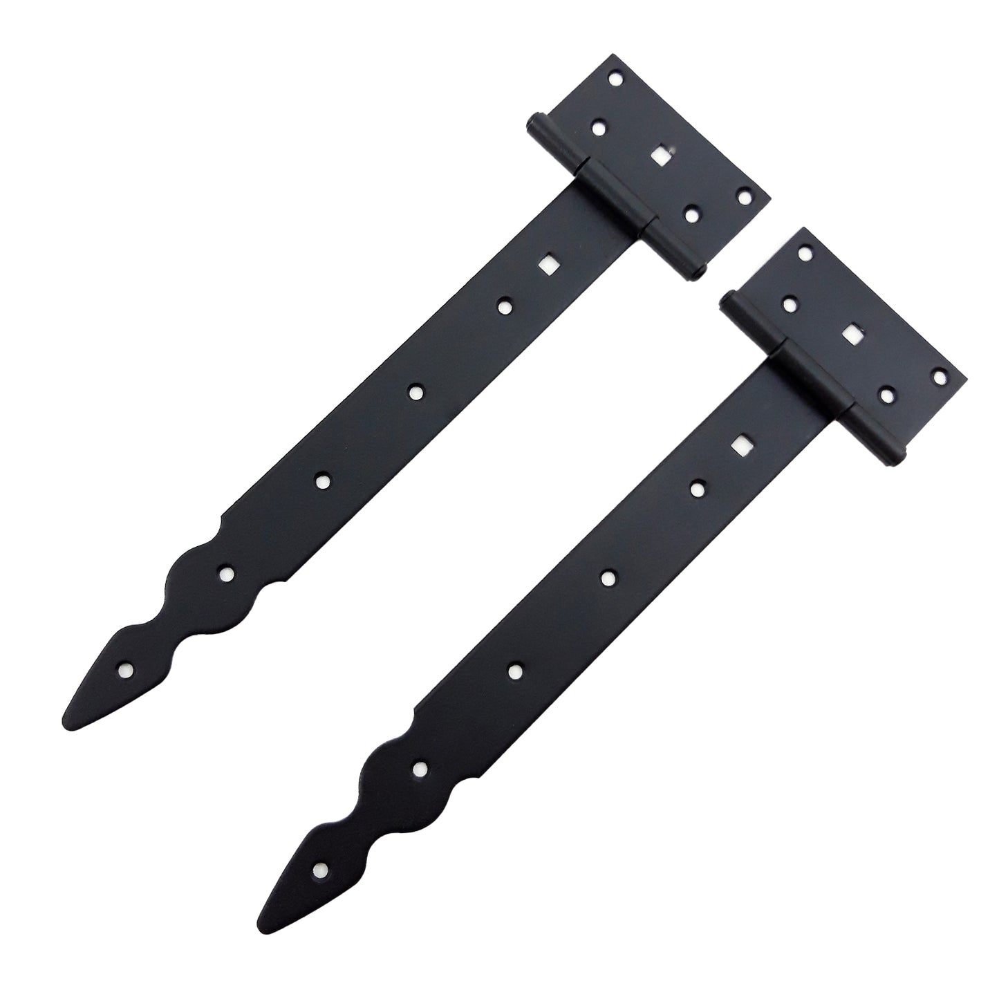 Pack of 2 x 300 mm T-Hinge Black, Steel Tee Hinges, Weather Resistant, Rust Proof Powder Coating, T Strap Hingess