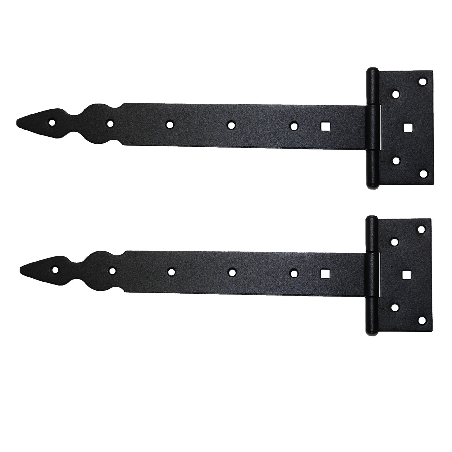 Pack of 2 x 300 mm T-Hinge Black, Steel Tee Hinges, Weather Resistant, Rust Proof Powder Coating, T Strap Hingess