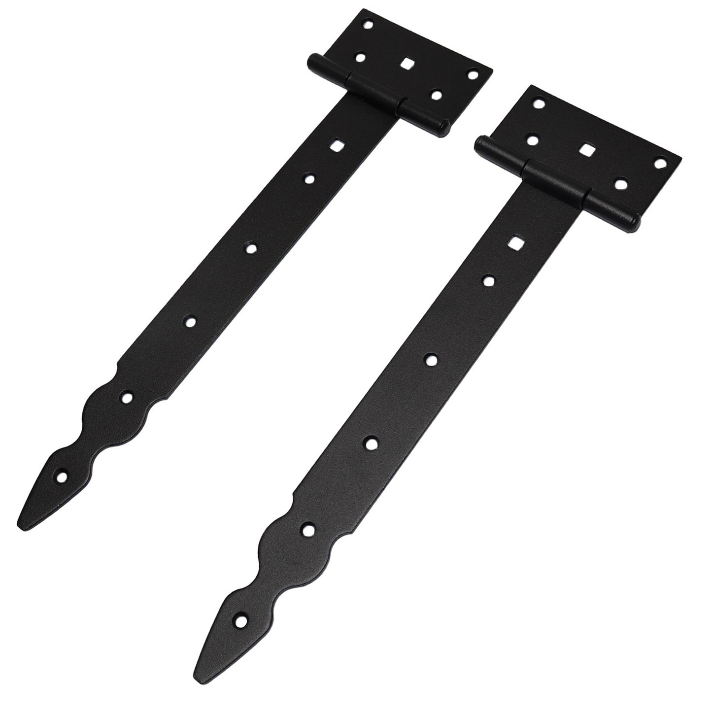 Pack of 2 x 300 mm T-Hinge Black, Steel Tee Hinges, Weather Resistant, Rust Proof Powder Coating, T Strap Hingess