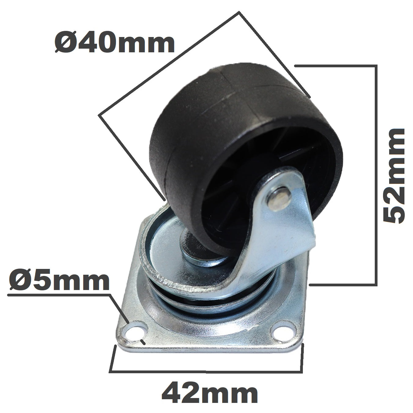 Pack of 4 x Heavy-Duty Furniture Caster Wheel 40 mm - PVC, Ball Bearings, Smooth Rolling, Swivel Plate, No-Scratch