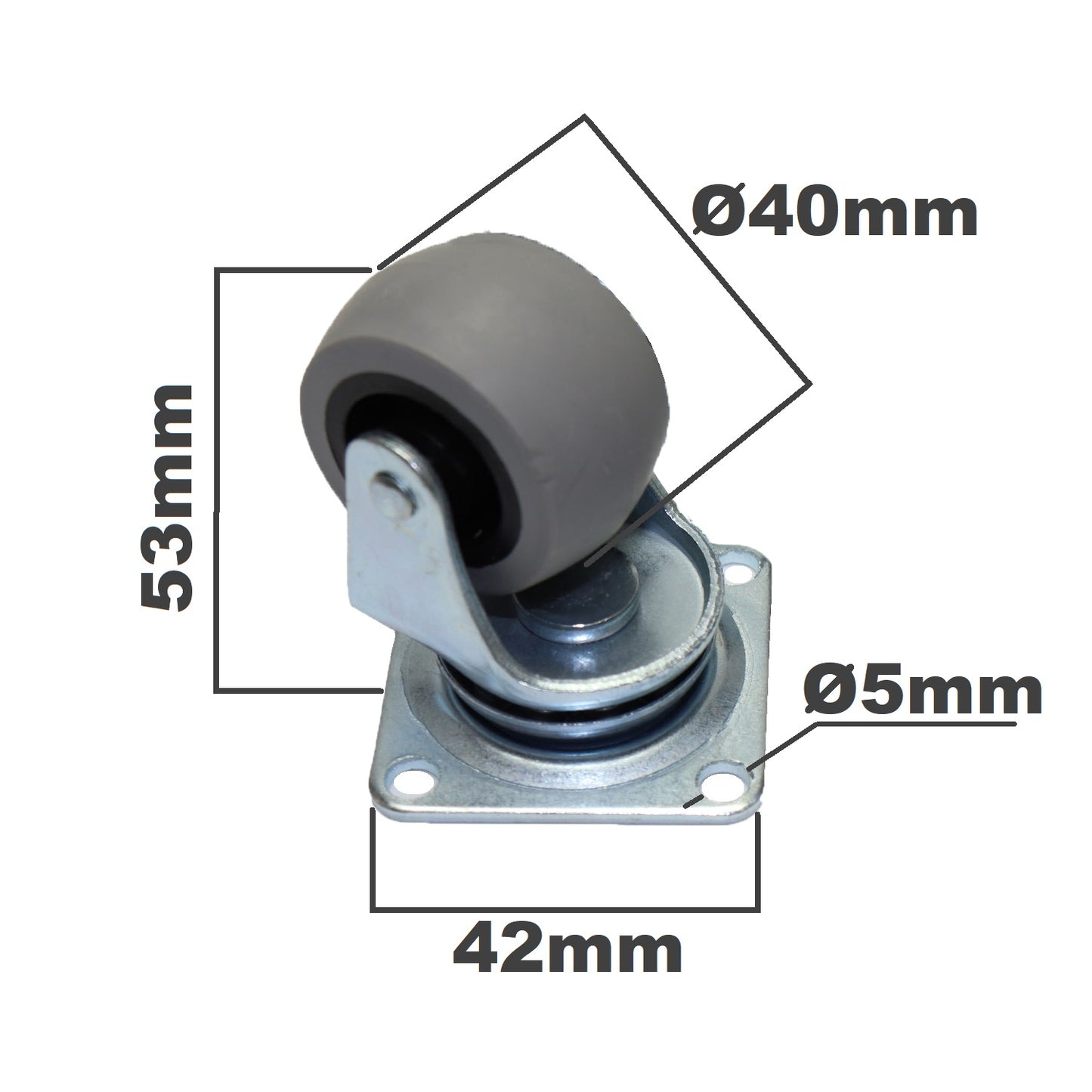 Pack of 4 x Heavy-Duty Furniture Caster Wheel 40 mm - Rubber, Ball Bearings, Smooth Rolling, Swivel Plate, No-Scratch
