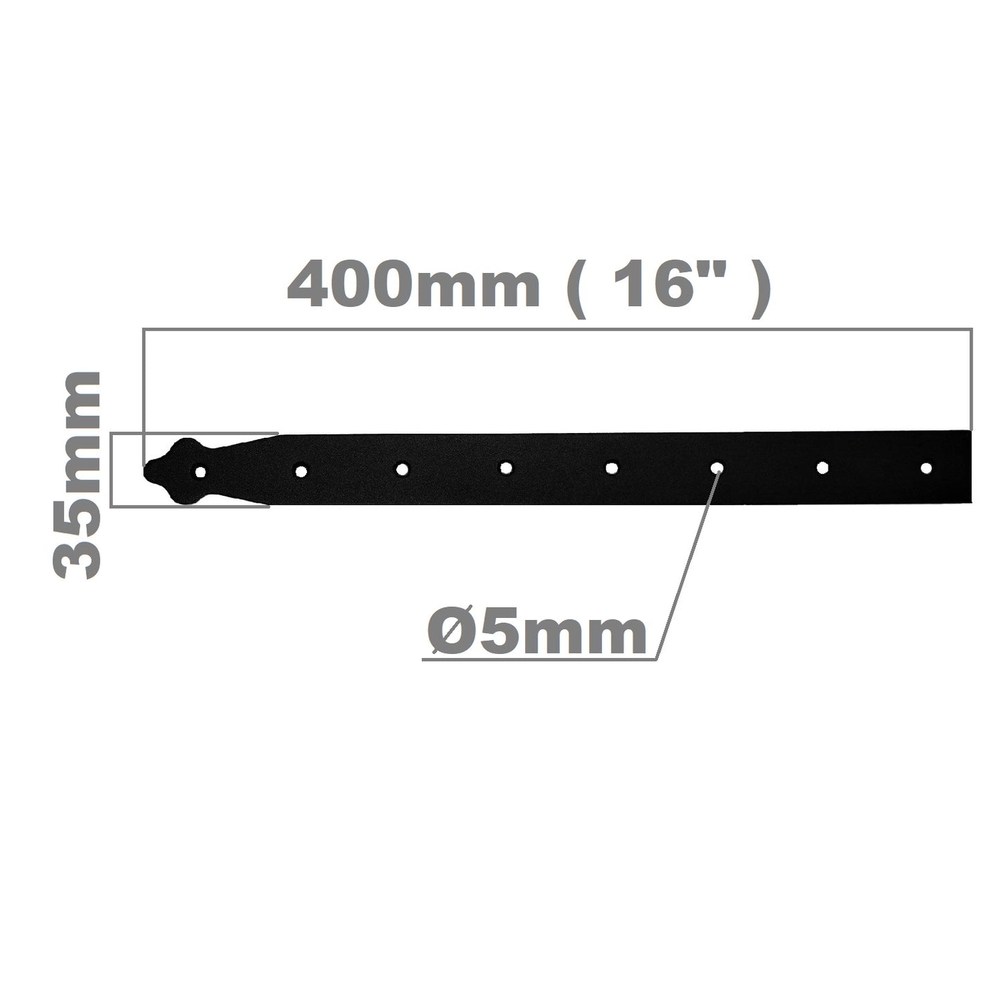Pack of 2 x 400 mm Dummy Hinge Heads, Black Steel, Vintage False Strap Hinges, Weather Resistant, Rust Proof Powder Coating