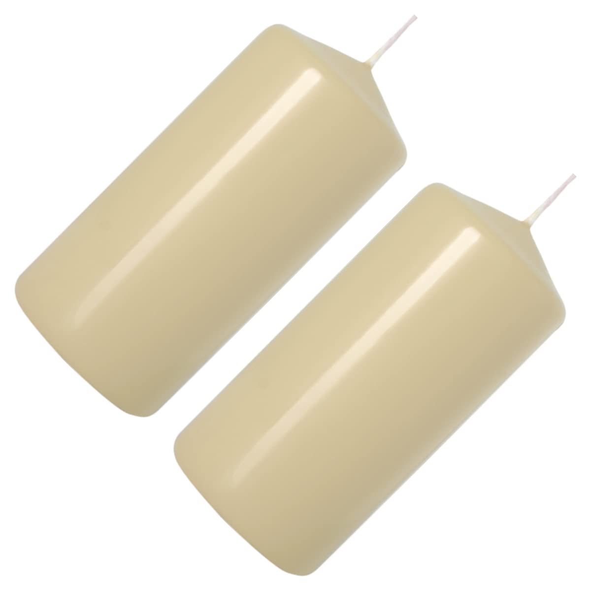 Pillar Candles, Pack of 2, Unscented, Long Burning Time, 10 x 5 cm / 4 x 2 in (Ivory, Matt)