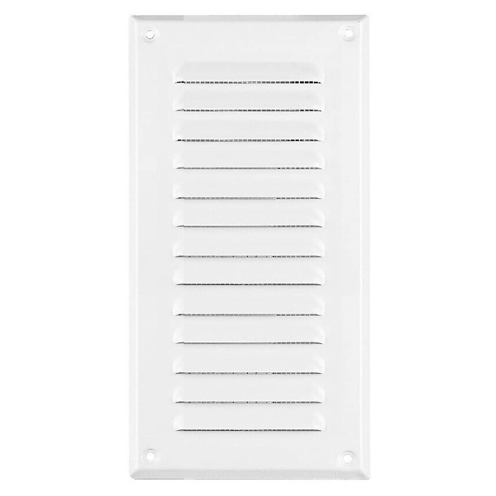 White Metal Air Vent Grille with Fly Screen Flat Ducting Ventilation Cover (125 x 295 mm)